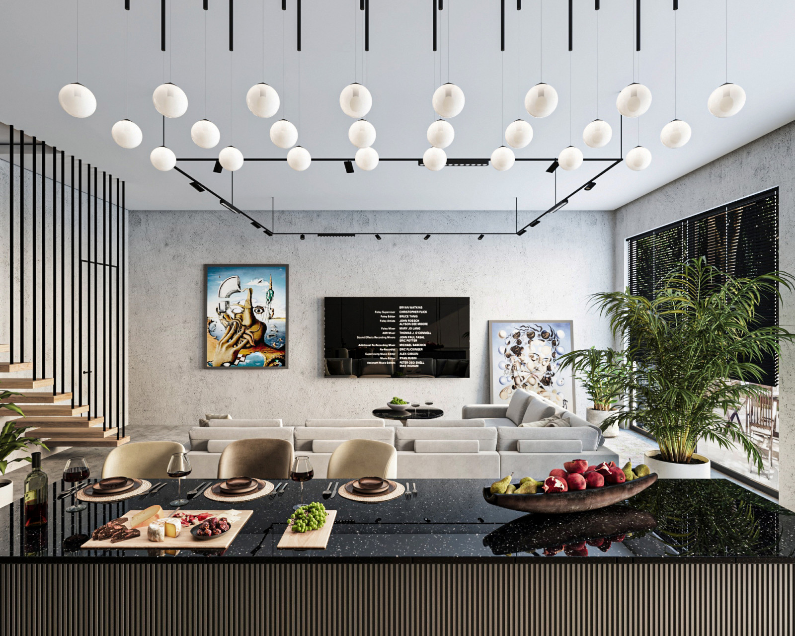 3д-визуализация интерьера гостиной