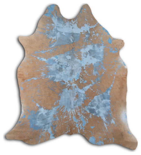 ACID WASHED HAIR ON Cowhide Rug DE DISTRESSED ACQUA BLUE, 5'x7' to 6'x8