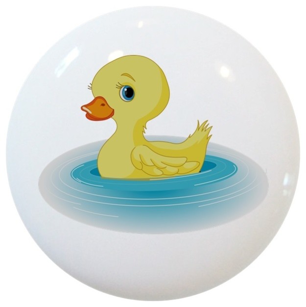 Yellow Duck In Water Ceramic Cabinet Drawer Knob