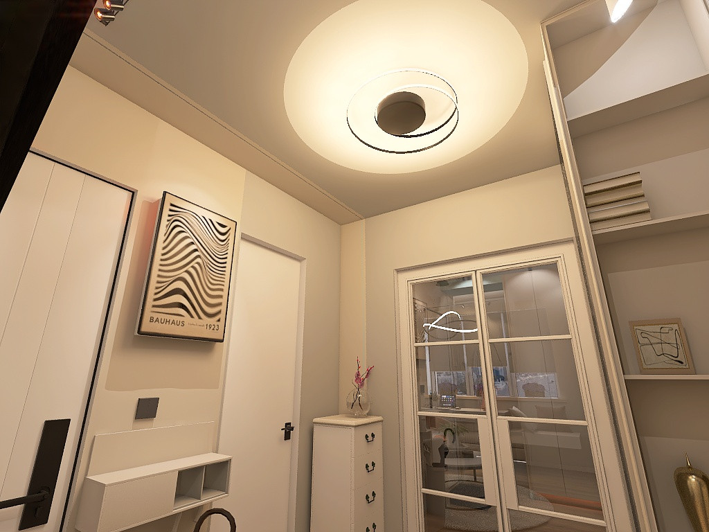 квартира в серо-бежевых тонах с яркой ванной