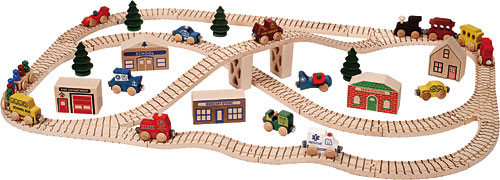 Maple Landmark Wood Town Toy Train Set