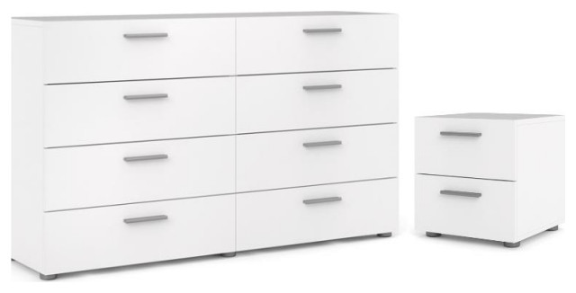 And Nightstand Bedroom Set In White, Contemporary Dresser And Nightstand Set