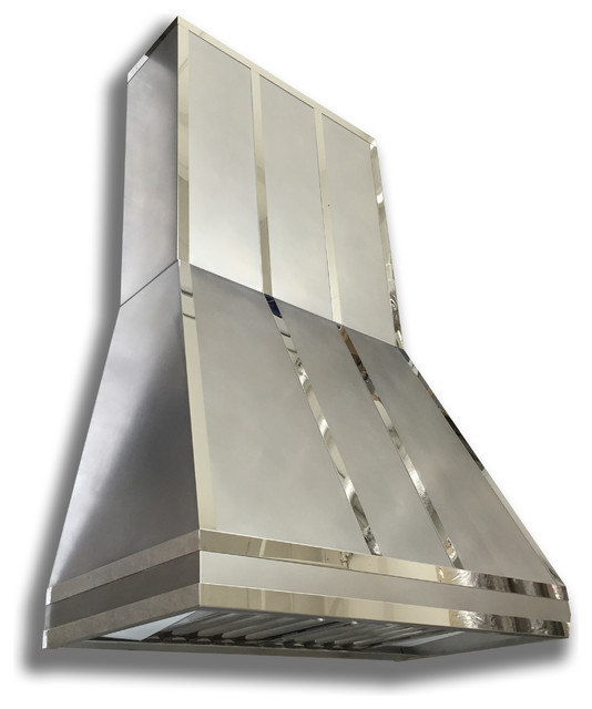 Tapered NonDirectional Stainless Steel With Mirrored Straps Range Hood