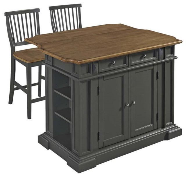 Home Styles Americana Drop Leaf Kitchen Island In Gray Traditional Indoor Pub And Bistro Sets By Homesquare Houzz