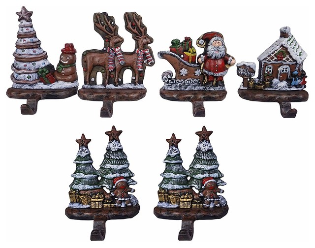 Cast Iron Decorative Gingerbread Stocking Holders, 6-Piece Set
