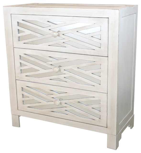 28 Lattice 3 Drawer Mirror Chest Transitional Accent Chests