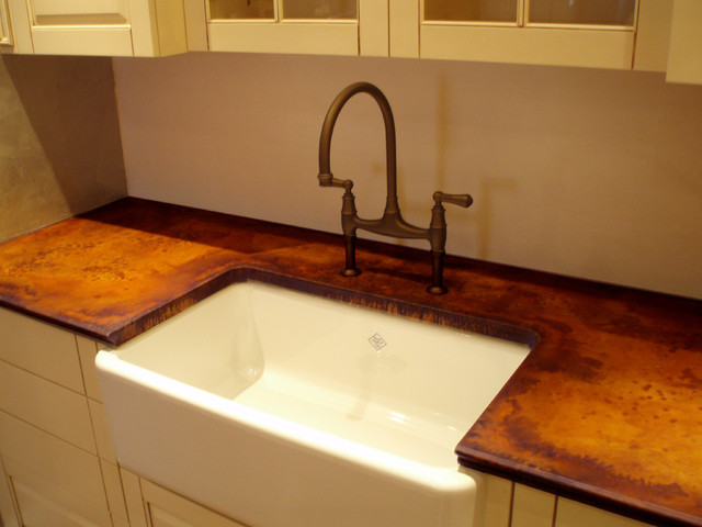 Stained Concrete Countertop With Farm Sink Cutout Contemporary