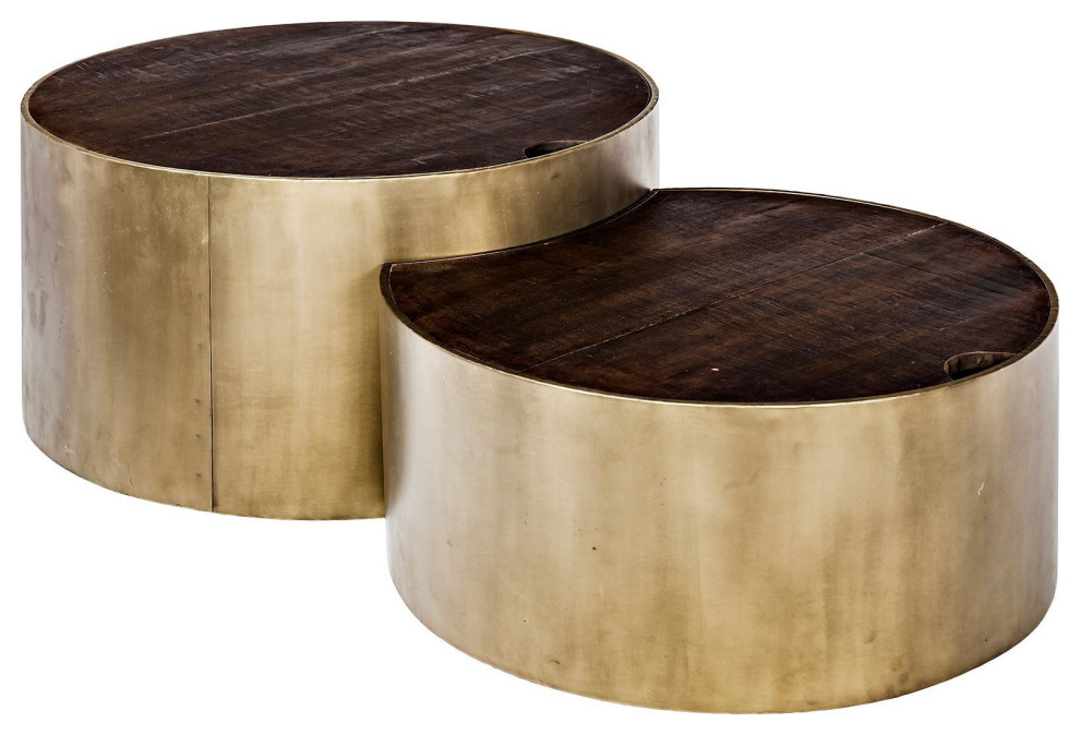 HomeRoots S/2 39.5" and 31.25" Round Wood Nesting Coffee Tables