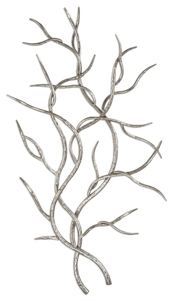 Modern Silver Branch Wall Art Set 2 Open Contemporary Tree Faux Bois