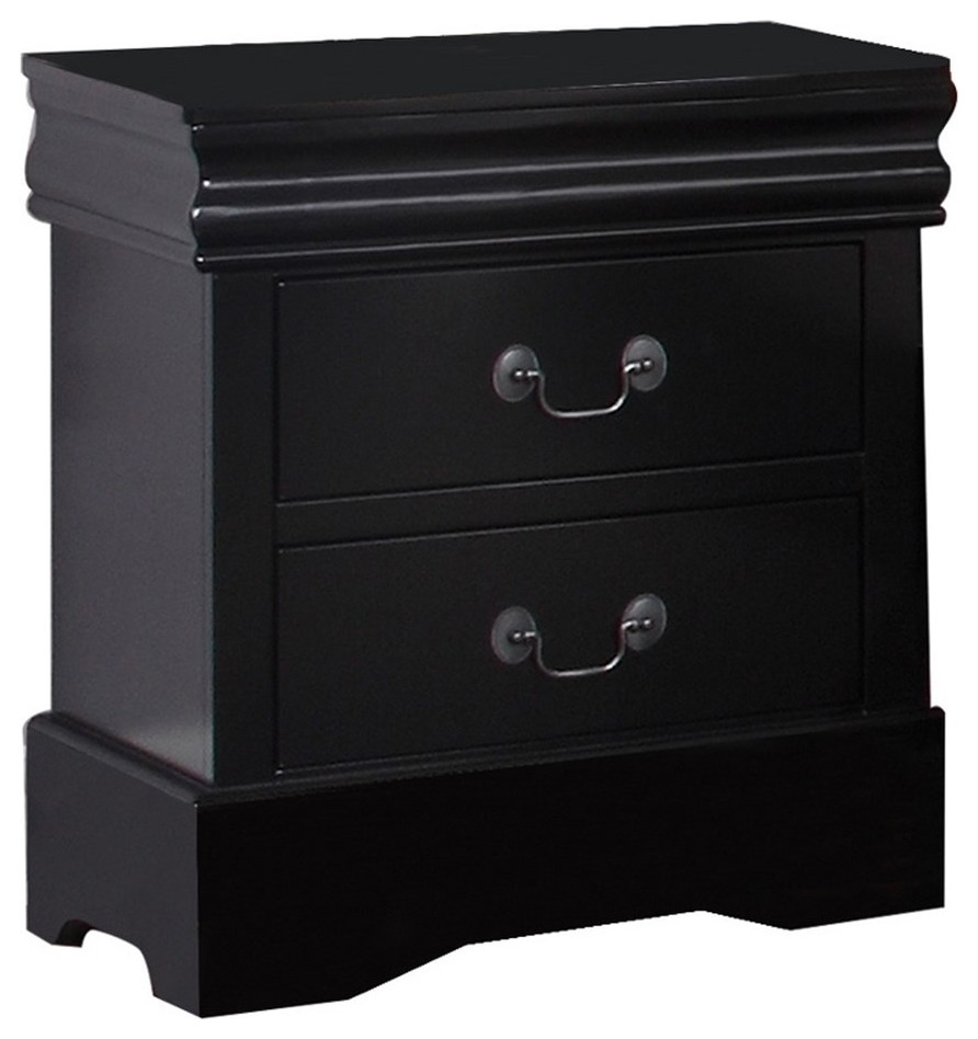 Liam 23 Inch 2 Drawer Wood Nightstand Antique Style Drop Handles Black