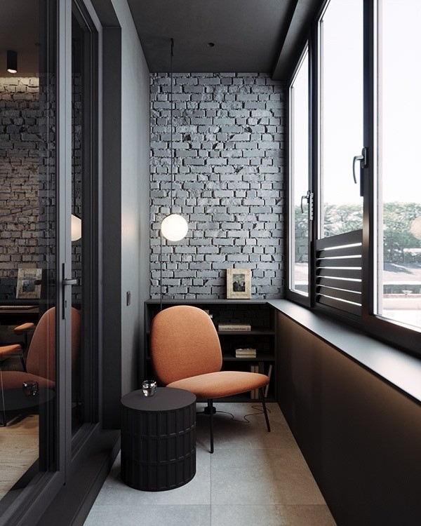 Акцентная стена фактурной штукатуркой под кирпич в сочетании с матовыми стенами