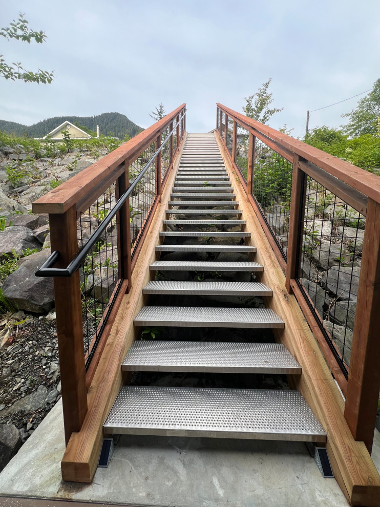 Long Staircase with Aluminum Treads