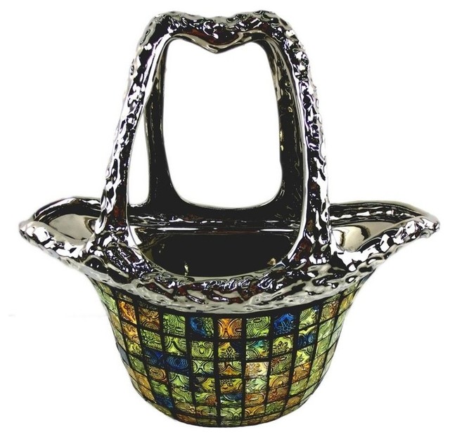 Decorative Ceramic and Glass Flower Vase Purse Bag, 12.5"x6.5"x12"