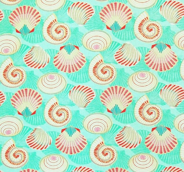 Aqua Seashell Fabric Beach Style Drapery Fabric by Brick House Fabrics Houzz