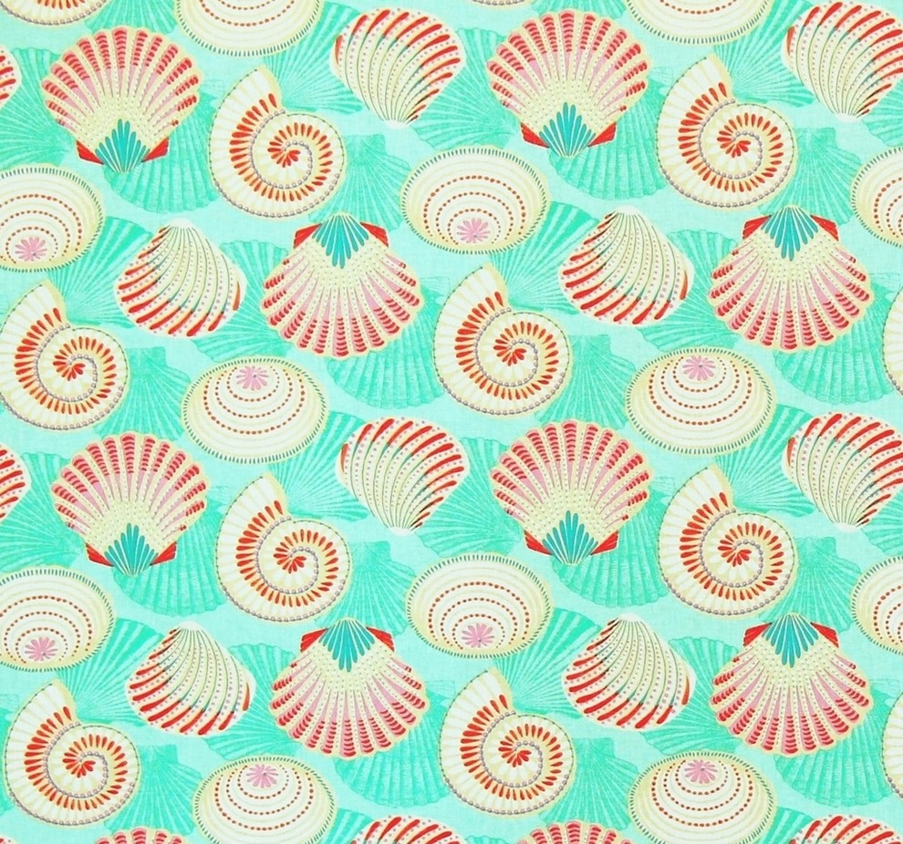 Aqua Seashell Fabric Beach Style Drapery Fabric by Brick House