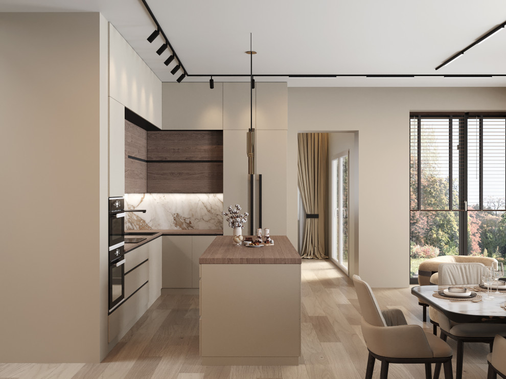 Кухня-гостиная в светлых тонах