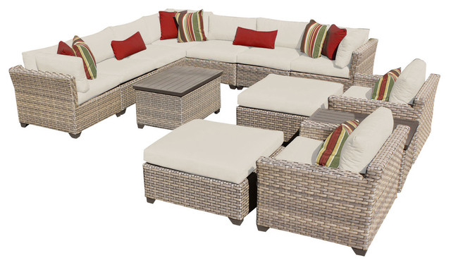 Monterey 13 Piece Outdoor Wicker Patio Furniture Set, Aruba