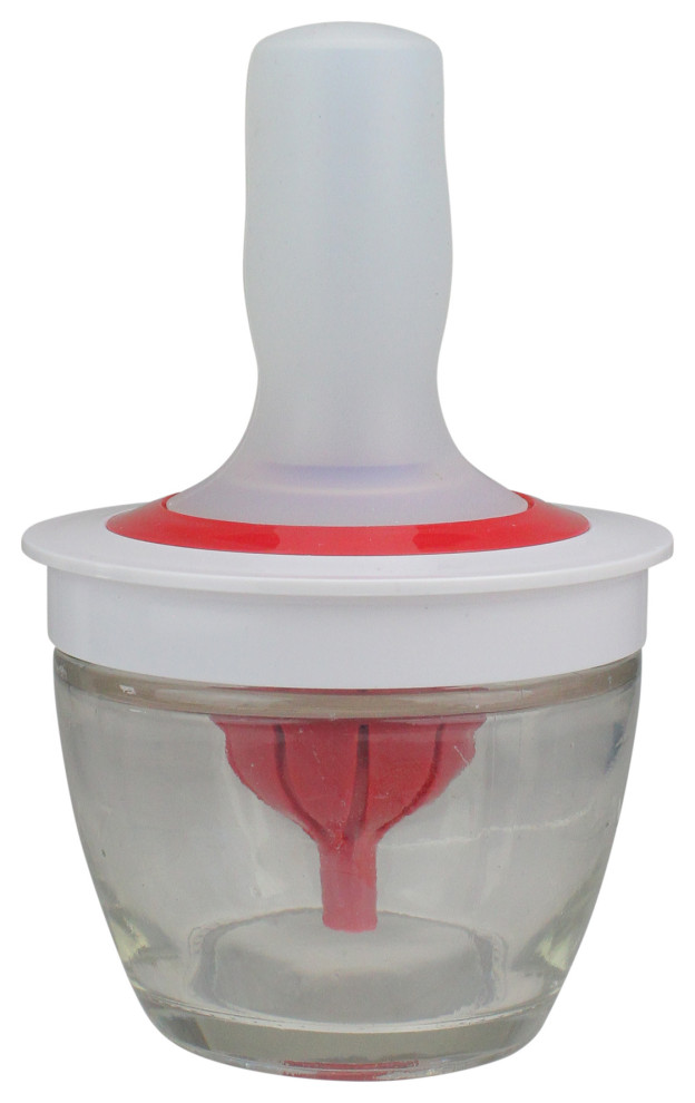 6" Red and White Silicone Basting Brush and Bowl Set Modern