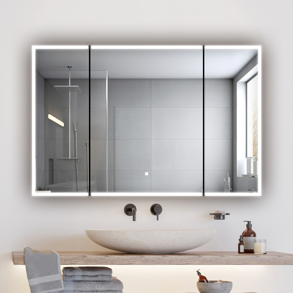 AQUADOM Edge Royale, LED Medicine Defogger, Triple Door 48"x32"x5" Modern Medicine