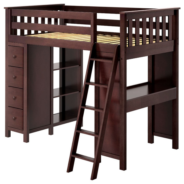 Plank+Beam Twin AllinOne Loft Bed + One 4 Drawer Dressers + Bookcase + Desk Transitional