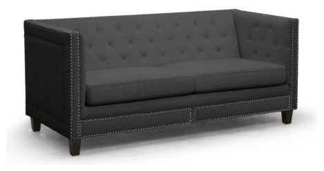 Parkis Gray Linen Button Tufted Sofa