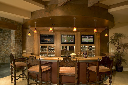 A home bar offers extra entertainment space.