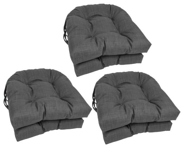 16" Polyester Solid Outdoor UShaped Tufted Chair Cushions, Set of 6