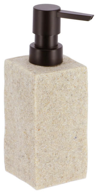 Bath Square Resin Hand Soap and Lotion Dispenser Stone Effect 9 fl oz, Natural