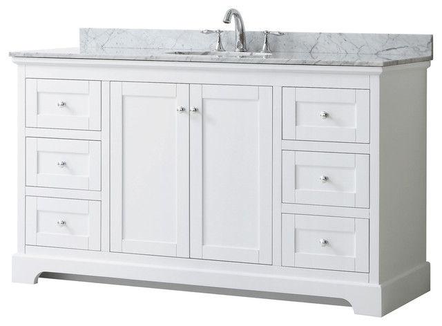 Avery 60 Single Vanity Carrara Marble Top Oval Sink No Mirror Transitional Bathroom Vanities And Consoles By Wyndham Collection Houzz - White Bathroom Vanity With Black Marble Top