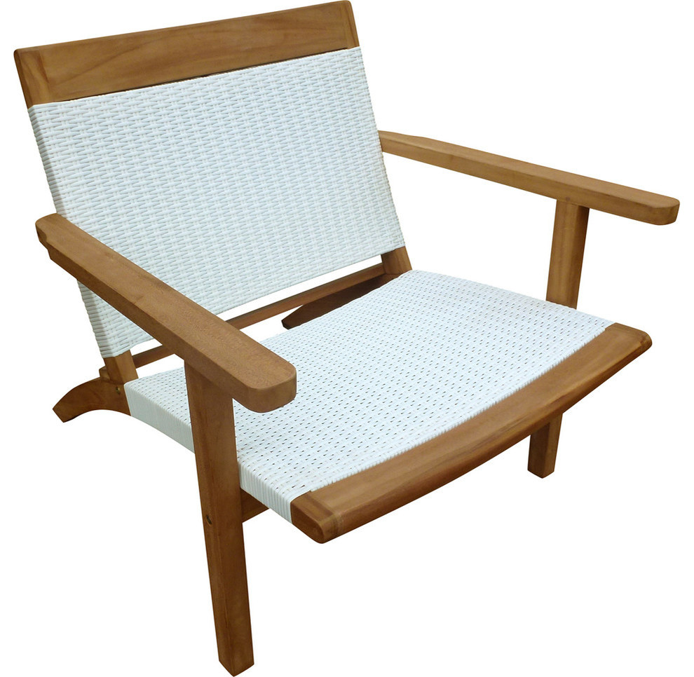 Teak Wood Paris Outdoor Patio Lounge and Dining Chair, White