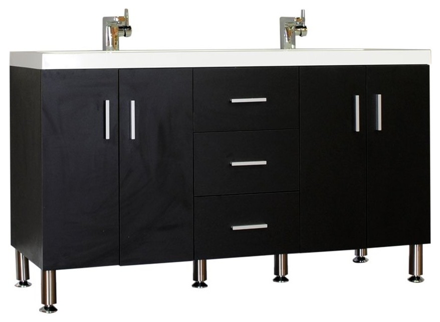 Greenville 56" Double Modern Bathroom Vanity, Black Contemporary