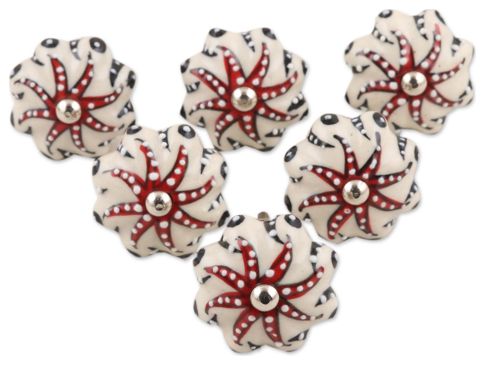 Novica Handmade Star Saga Decorative Ceramic Knobs (Set Of 6)