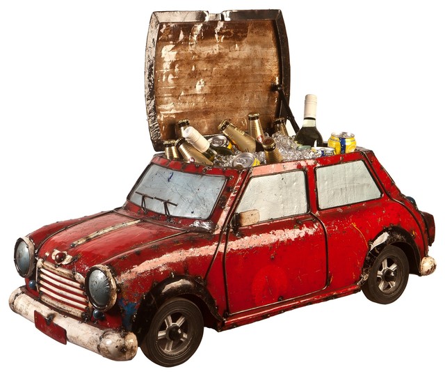 Think Outside, Mini Cooper Marque Sedan Metal Cooler With Functional