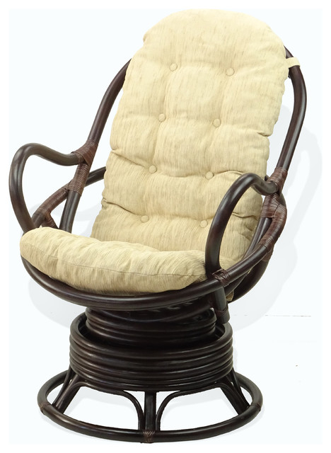 Java Lounge Swivel Rocking Chair Rattan Wicker Dark Brown