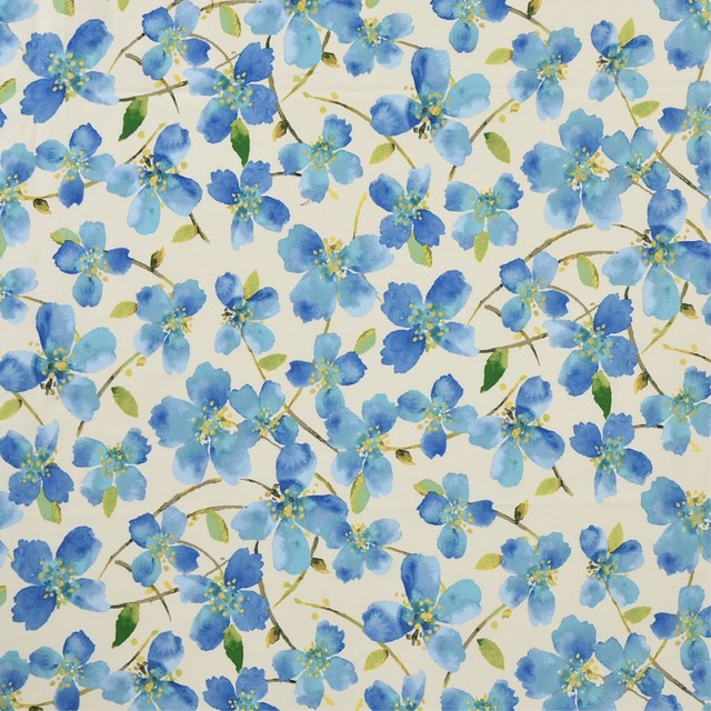 Cornflower Blue Floral Print Upholstery Fabric Contemporary