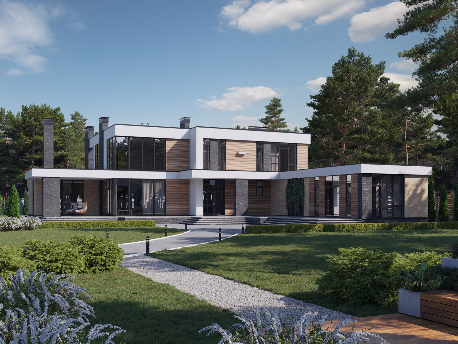 Проект современного дома со вторым светом и бассейном