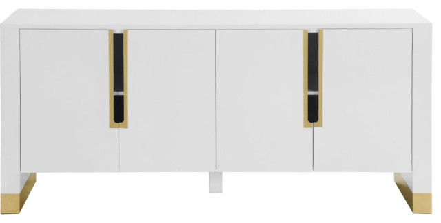Florence Lacquer Sideboard/Buffet with Gold Finish, White