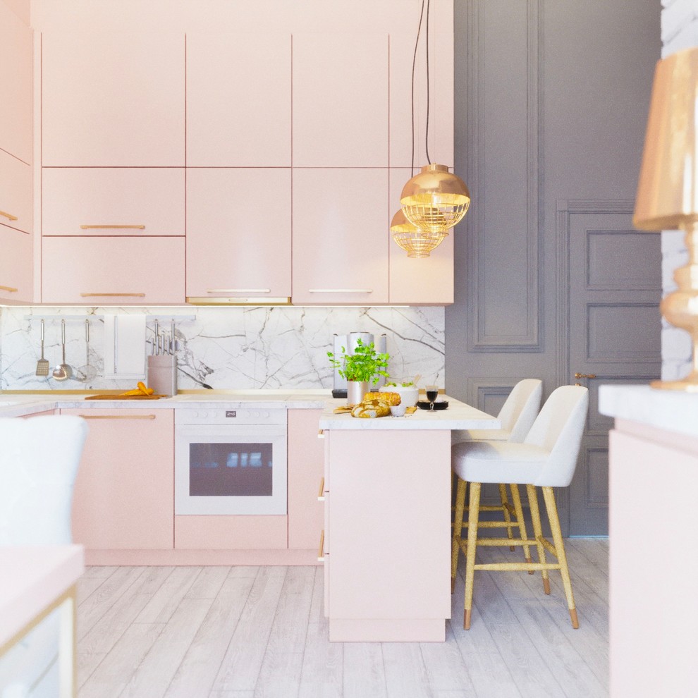 Кухня в нежно-розовом цвете