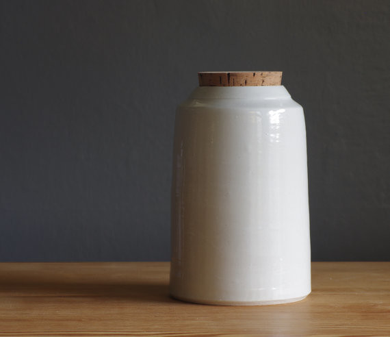 Tall Corked Porcelain Canister by Vitrified Studio