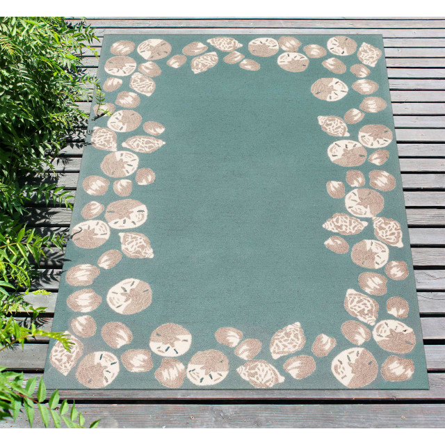 Shell Border Rug Capri Seashell Border Indoor/Outdoor Rug, 7'6