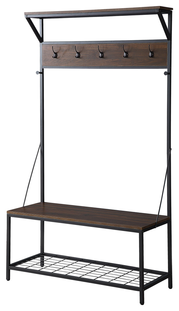 Cherry Entryway Wood Hall Tree Coat Rack Storage Bench Tradingbasis