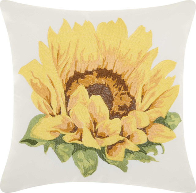 Kathy Ireland Sunflower White Outdoor Throw Pillow Farmhouse