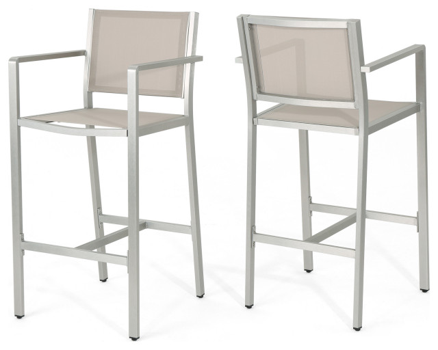 GDF Studio Tammy Coral Outdoor Mesh 29.50" Barstools With Rust-Proof Frame, Set of 2