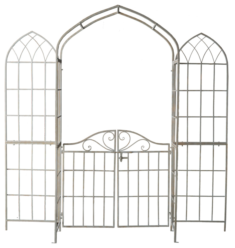 AB Home Jardine White Garden Arch Trellise With Gate D45224