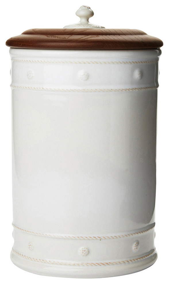 Berry & Thread Whitewash 13" Canister With Wooden Lid Farmhouse