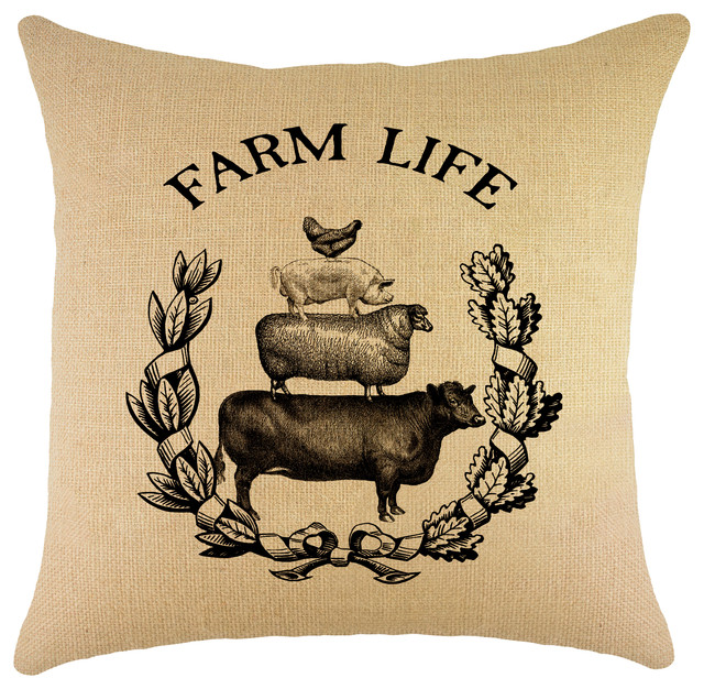 "Farm Life" Burlap Pillow Farmhouse Decorative Pillows by