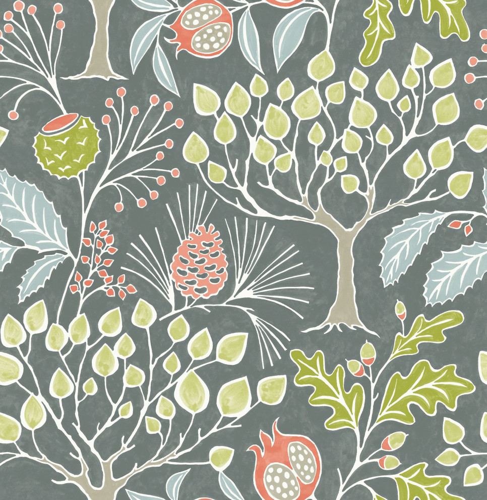 290325831 Shiloh Grey Botanical Wallpaper Non Woven Eclectic Style