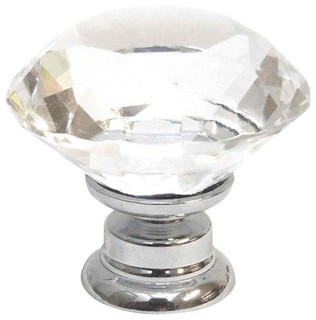Small Clear Crystal Diamond Cut Glass Knob Contemporary