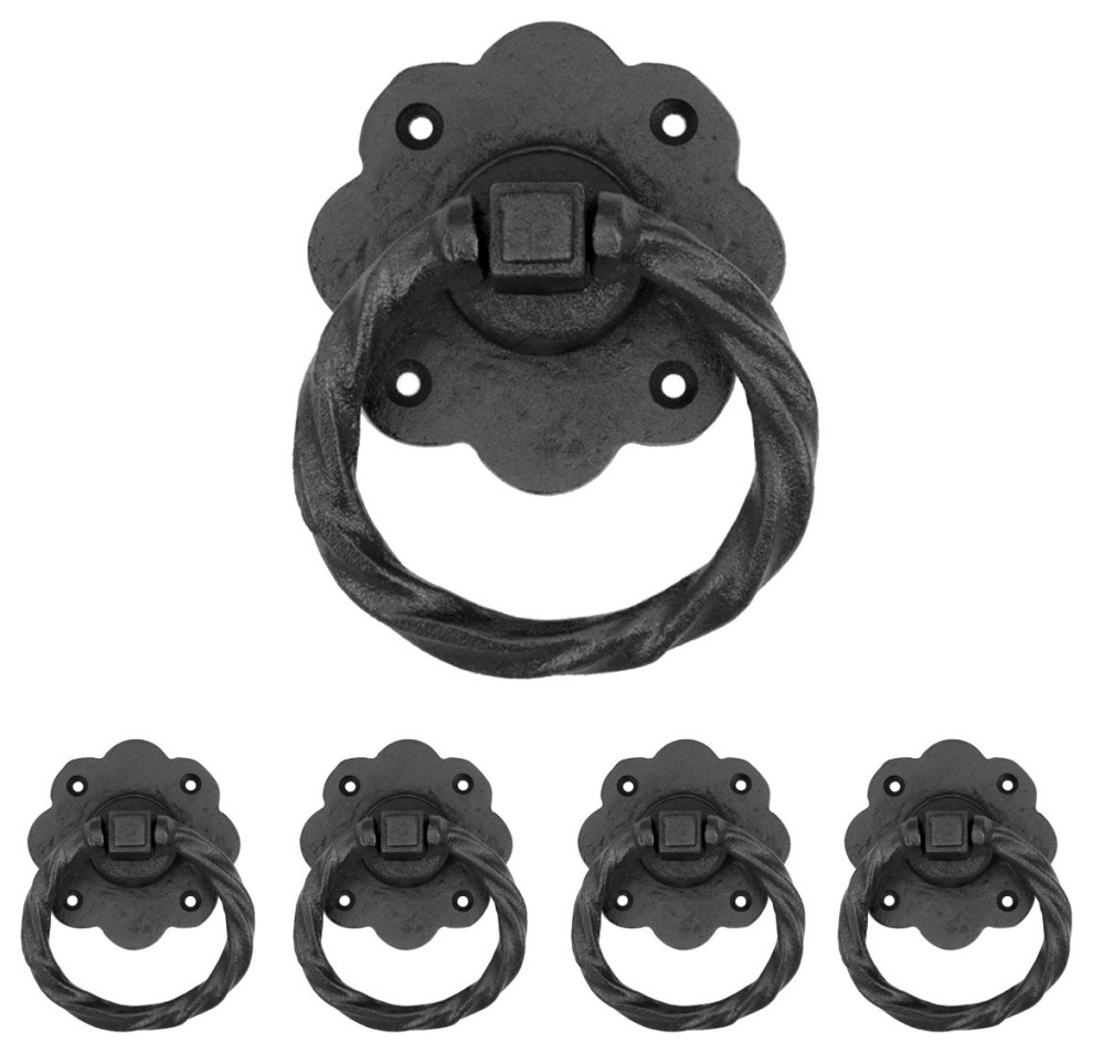 Ring Pull Cabinet or Drawer or Door Wrought Iron Black 5" Pack of 4