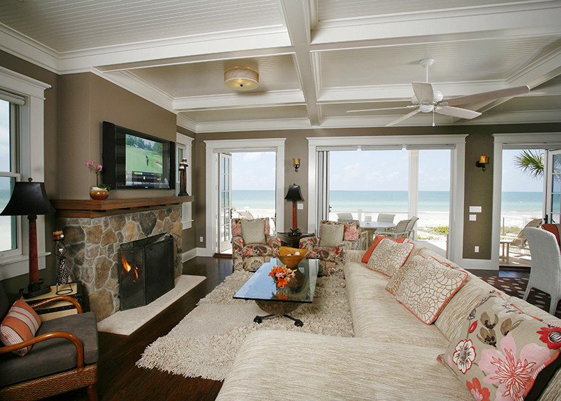 Design ideas for a beach style living room in Tampa.